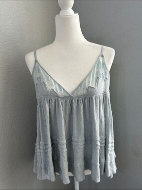 Free People Pale Blue Lace-Trim Babydoll Camisole